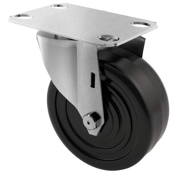 E.R. Wagner - 4" Diam x 1-1/4" Wide x 4-11/16" OAH Top Plate Mount Swivel Caster - Soft Rubber, 165 Lb Capacity, Delrin Bearing, 2-3/4 x 3-3/4" Plate - Benchmark Tooling