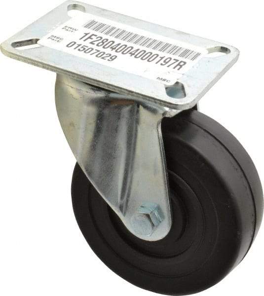 E.R. Wagner - 4" Diam x 1-3/8" Wide x 5-1/16" OAH Top Plate Mount Swivel Caster - Soft Rubber, 200 Lb Capacity, Delrin Bearing, 3-1/8 x 4-1/8" Plate - Benchmark Tooling