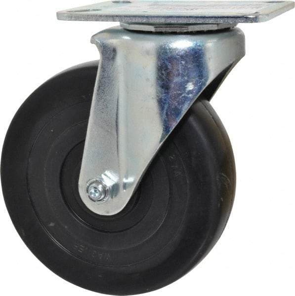 E.R. Wagner - 5" Diam x 1-3/8" Wide x 6-1/16" OAH Top Plate Mount Swivel Caster - Soft Rubber, 240 Lb Capacity, Delrin Bearing, 3-1/8 x 4-1/8" Plate - Benchmark Tooling