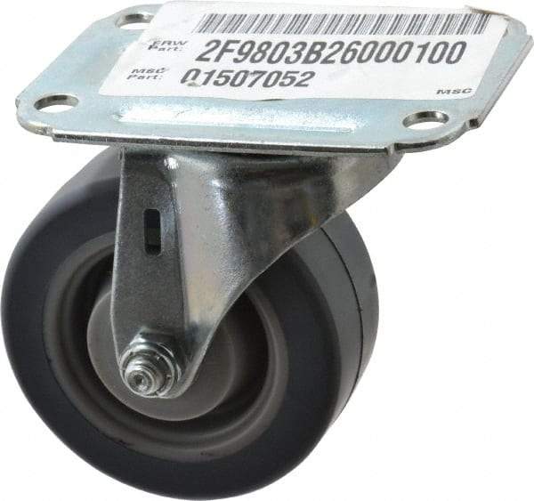 E.R. Wagner - 3" Diam x 1-1/4" Wide x 3-3/4" OAH Top Plate Mount Swivel Caster - TPR, 125 Lb Capacity, Delrin Bearing, 2-3/4 x 3-3/4" Plate - Benchmark Tooling