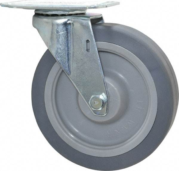 E.R. Wagner - 5" Diam x 1-1/4" Wide x 5-5/8" OAH Top Plate Mount Swivel Caster - TPR, 190 Lb Capacity, Delrin Bearing, 2-3/4 x 3-3/4" Plate - Benchmark Tooling