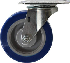 E.R. Wagner - 4" Diam x 1-1/4" Wide x 4-11/16" OAH Top Plate Mount Swivel Caster - Polyurethane, 275 Lb Capacity, Delrin Bearing, 2-3/4 x 3-3/4" Plate - Benchmark Tooling
