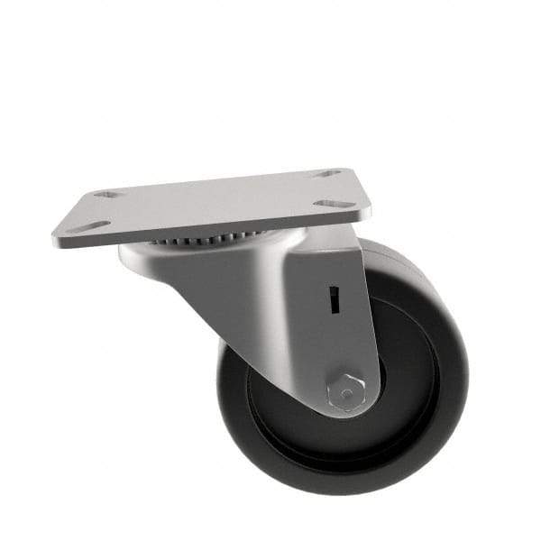E.R. Wagner - 3" Diam x 1-1/4" Wide x 3-3/4" OAH Top Plate Mount Swivel Caster - Polyolefin, 210 Lb Capacity, Plain Bearing, 2-3/4 x 3-3/4" Plate - Benchmark Tooling