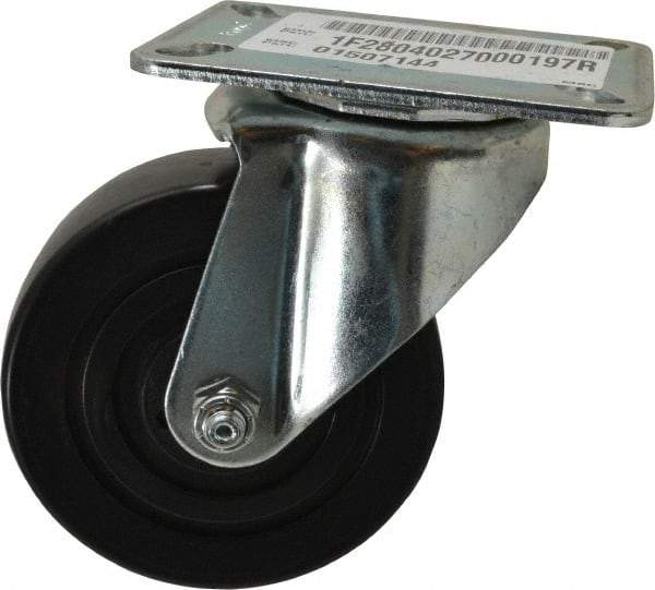 E.R. Wagner - 4" Diam x 1-3/8" Wide x 5-1/16" OAH Top Plate Mount Swivel Caster - Polyolefin, 300 Lb Capacity, Plain Bearing, 3-1/8 x 4-1/8" Plate - Benchmark Tooling