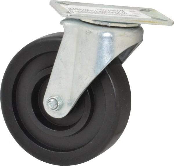 E.R. Wagner - 5" Diam x 1-3/8" Wide x 6-1/16" OAH Top Plate Mount Swivel Caster - Polyolefin, 350 Lb Capacity, Plain Bearing, 3-1/8 x 4-1/8" Plate - Benchmark Tooling