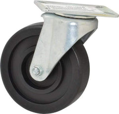 E.R. Wagner - 5" Diam x 1-3/8" Wide x 6-1/16" OAH Top Plate Mount Swivel Caster - Polyolefin, 350 Lb Capacity, Plain Bearing, 3-1/8 x 4-1/8" Plate - Benchmark Tooling