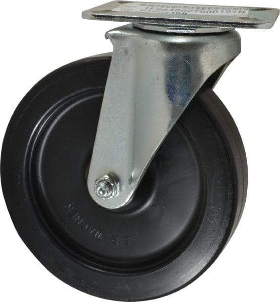 E.R. Wagner - 6" Diam x 1-3/8" Wide x 7-1/16" OAH Top Plate Mount Swivel Caster - Polyolefin, 400 Lb Capacity, Plain Bearing, 3-1/8 x 4-1/8" Plate - Benchmark Tooling