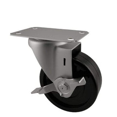E.R. Wagner - 3" Diam x 1-1/4" Wide x 3-3/4" OAH Top Plate Mount Swivel Caster with Brake - Soft Rubber, 125 Lb Capacity, Delrin Bearing, 2-3/4 x 3-3/4" Plate - Benchmark Tooling