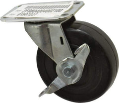 E.R. Wagner - 4" Diam x 1-1/4" Wide x 4-11/16" OAH Top Plate Mount Swivel Caster with Brake - Soft Rubber, 165 Lb Capacity, Delrin Bearing, 2-3/4 x 3-3/4" Plate - Benchmark Tooling