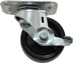 E.R. Wagner - 3" Diam x 1-1/4" Wide x 3-3/4" OAH Top Plate Mount Swivel Caster with Brake - Polyolefin, 210 Lb Capacity, Plain Bearing, 2-3/4 x 3-3/4" Plate - Benchmark Tooling