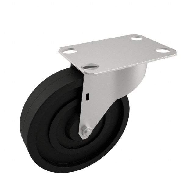 E.R. Wagner - 5" Diam x 1-1/4" Wide x 5-5/8" OAH Top Plate Mount Swivel Caster with Brake - Polyolefin, 280 Lb Capacity, Plain Bearing, 2-3/4 x 3-3/4" Plate - Benchmark Tooling