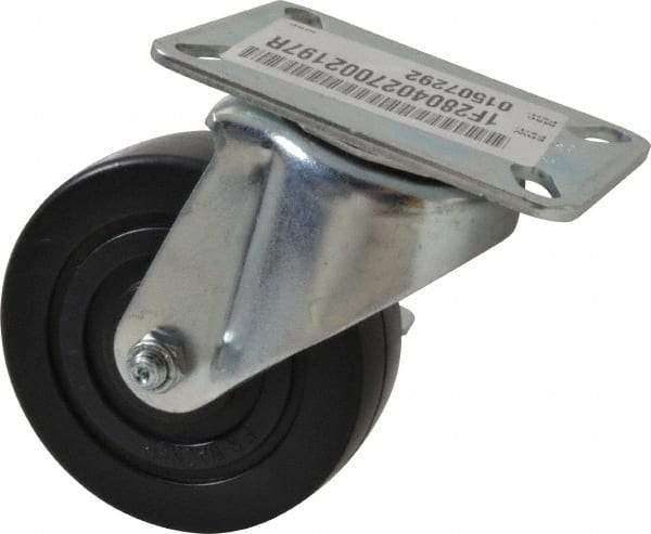 E.R. Wagner - 4" Diam x 1-3/8" Wide x 5-1/16" OAH Top Plate Mount Swivel Caster with Brake - Polyolefin, 300 Lb Capacity, Plain Bearing, 3-1/8 x 4-1/8" Plate - Benchmark Tooling