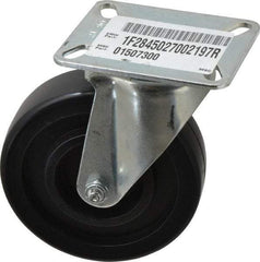 E.R. Wagner - 5" Diam x 1-3/8" Wide x 6-1/16" OAH Top Plate Mount Swivel Caster with Brake - Polyolefin, 350 Lb Capacity, Plain Bearing, 3-1/8 x 4-1/8" Plate - Benchmark Tooling