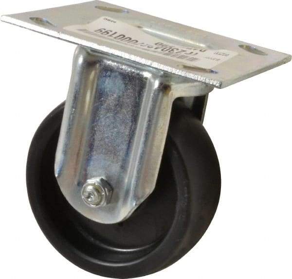 E.R. Wagner - 4" Diam x 1-3/8" Wide x 5-1/16" OAH Top Plate Mount Rigid Caster - Polyolefin, 300 Lb Capacity, Roller Bearing, 3-3/4 x 4-5/8" Plate - Benchmark Tooling
