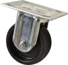 E.R. Wagner - 4" Diam x 1-3/8" Wide x 5-1/16" OAH Top Plate Mount Rigid Caster - Polyolefin, 300 Lb Capacity, Roller Bearing, 3-3/4 x 4-5/8" Plate - Benchmark Tooling