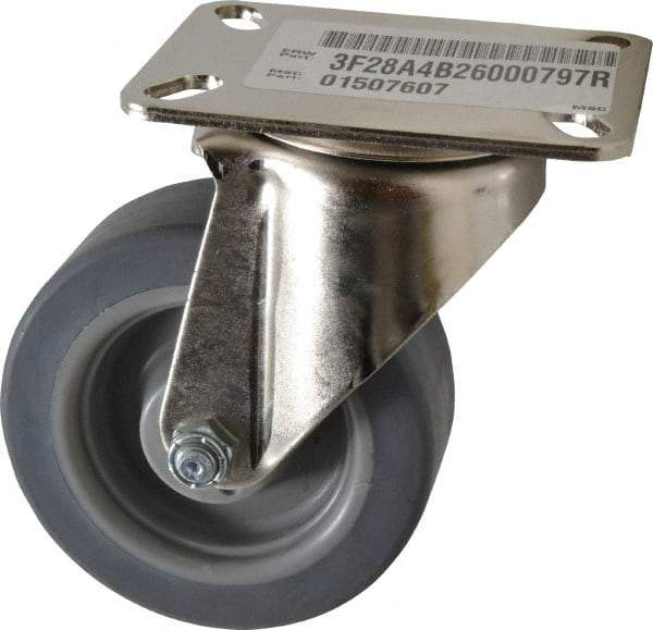 E.R. Wagner - 4" Diam x 1-1/2" Wide x 5-3/8" OAH Top Plate Mount Swivel Caster - TPR, 200 Lb Capacity, Delrin Bearing, 3-1/8 x 4-1/8" Plate - Benchmark Tooling