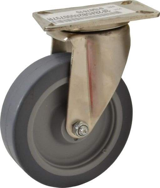 E.R. Wagner - 5" Diam x 1-1/2" Wide x 6-3/8" OAH Top Plate Mount Swivel Caster - TPR, 240 Lb Capacity, Delrin Bearing, 3-1/8 x 4-1/8" Plate - Benchmark Tooling