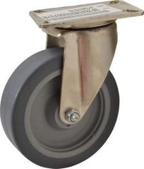 E.R. Wagner - 5" Diam x 1-1/2" Wide x 6-3/8" OAH Top Plate Mount Swivel Caster - TPR, 240 Lb Capacity, Delrin Bearing, 3-1/8 x 4-1/8" Plate - Benchmark Tooling