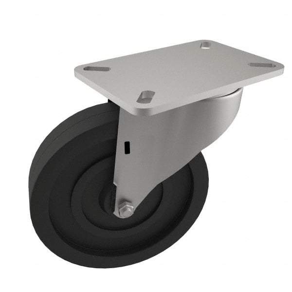 E.R. Wagner - 4" Diam x 1-1/2" Wide x 5-3/8" OAH Top Plate Mount Swivel Caster - Polyurethane, 375 Lb Capacity, Delrin Bearing, 3-1/8 x 4-1/8" Plate - Benchmark Tooling