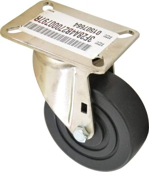 E.R. Wagner - 4" Diam x 1-3/8" Wide x 5-3/8" OAH Top Plate Mount Swivel Caster - Polyolefin, 375 Lb Capacity, Delrin Bearing, 3-1/8 x 4-1/8" Plate - Benchmark Tooling