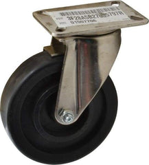 E.R. Wagner - 5" Diam x 1-3/8" Wide x 6-3/8" OAH Top Plate Mount Swivel Caster with Brake - Polyolefin, 450 Lb Capacity, Delrin Bearing, 3-1/8 x 4-1/8" Plate - Benchmark Tooling