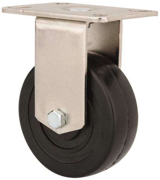 E.R. Wagner - 4" Diam x 1-3/8" Wide x 5-3/8" OAH Top Plate Mount Rigid Caster - Soft Rubber, 200 Lb Capacity, Delrin Bearing, 3-1/8 x 4-1/8" Plate - Benchmark Tooling
