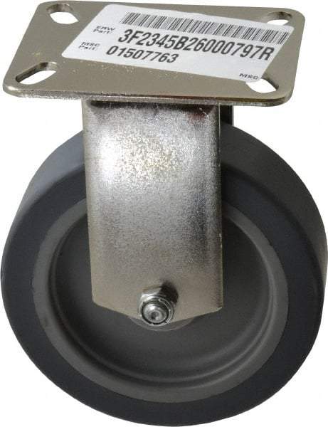 E.R. Wagner - 5" Diam x 1-1/2" Wide x 6-3/8" OAH Top Plate Mount Rigid Caster - TPR, 240 Lb Capacity, Delrin Bearing, 3-1/8 x 4-1/8" Plate - Benchmark Tooling