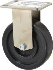 E.R. Wagner - 5" Diam x 1-3/8" Wide x 6-3/8" OAH Top Plate Mount Rigid Caster - Polyolefin, 450 Lb Capacity, Plastic Bearing, 3-1/8 x 4-1/8" Plate - Benchmark Tooling