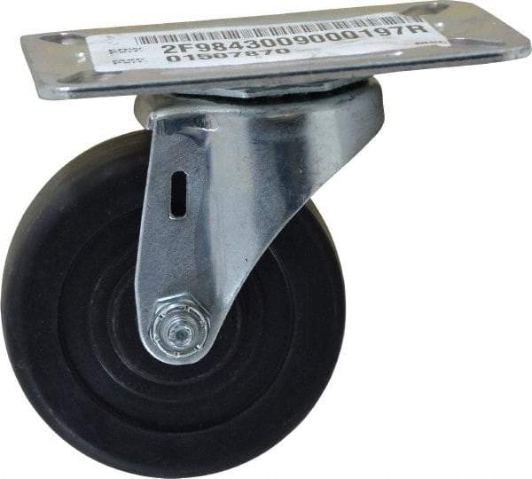 E.R. Wagner - 3" Diam x 1-1/4" Wide x 3-3/4" OAH Top Plate Mount Swivel Caster - Hard Rubber, 210 Lb Capacity, Delrin Bearing, 3-1/8 x 4-1/8" Plate - Benchmark Tooling