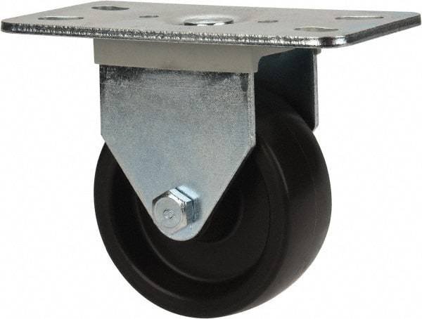E.R. Wagner - 3" Diam x 1-1/4" Wide x 3-3/4" OAH Top Plate Mount Rigid Caster - Polyolefin, 210 Lb Capacity, Plain Bearing, 2-1/2 x 5" Plate - Benchmark Tooling