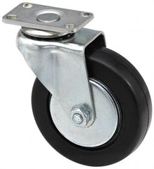 E.R. Wagner - 4" Diam x 1-3/8" Wide x 5-1/16" OAH Top Plate Mount Swivel Caster - Soft Rubber, 200 Lb Capacity, Delrin Bearing, 3-1/8 x 4-1/8" Plate - Benchmark Tooling