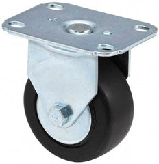 E.R. Wagner - 5" Diam x 1-3/8" Wide x 6-1/16" OAH Top Plate Mount Rigid Caster - Soft Rubber, 240 Lb Capacity, Delrin Bearing, 3-1/8 x 4-1/8" Plate - Benchmark Tooling