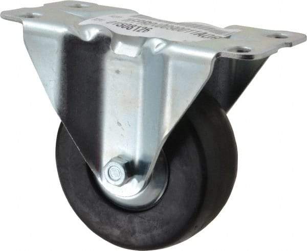 E.R. Wagner - 4" Diam x 1-5/8" Wide x 5" OAH Top Plate Mount Rigid Caster - Hard Rubber, 400 Lb Capacity, Delrin Bearing, 3-3/16 x 6-5/32" Plate - Benchmark Tooling