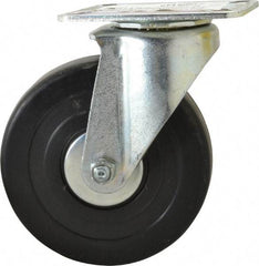 E.R. Wagner - 5" Diam x 1-3/8" Wide x 6-1/16" OAH Top Plate Mount Swivel Caster - Soft Rubber, 240 Lb Capacity, Delrin Bearing, 3-1/8 x 4-1/8" Plate - Benchmark Tooling