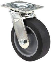 E.R. Wagner - 6" Diam x 2" Wide x 7-1/2" OAH Top Plate Mount Swivel Caster - Polyurethane, 1,200 Lb Capacity, Roller Bearing, 5 x 5-1/2" Plate - Benchmark Tooling