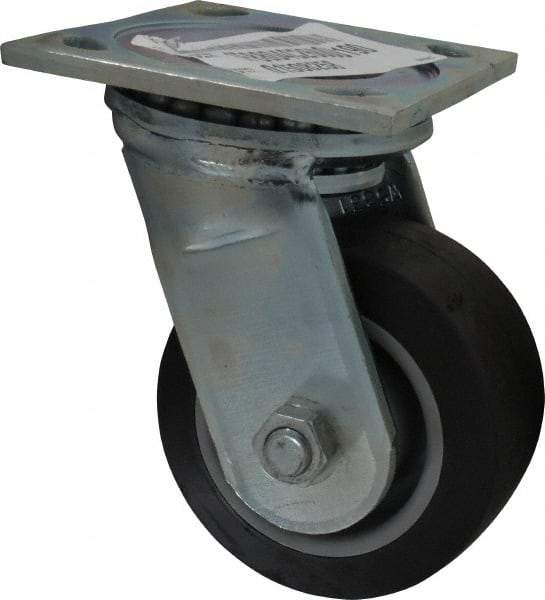 E.R. Wagner - 4" Diam x 2" Wide x 5-5/8" OAH Top Plate Mount Swivel Caster - TPR, 300 Lb Capacity, Roller Bearing, 4 x 4-1/2" Plate - Benchmark Tooling