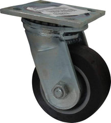 E.R. Wagner - 4" Diam x 2" Wide x 5-5/8" OAH Top Plate Mount Swivel Caster - TPR, 300 Lb Capacity, Roller Bearing, 4 x 4-1/2" Plate - Benchmark Tooling
