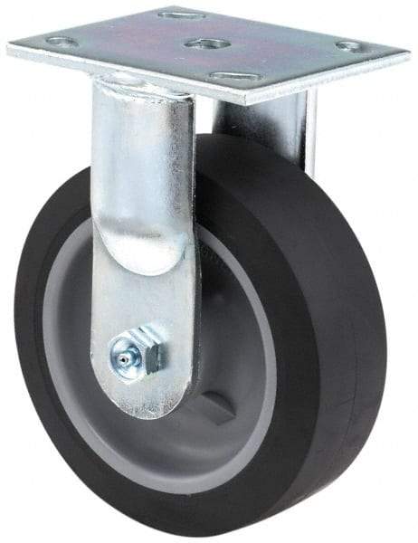 E.R. Wagner - 6" Diam x 2" Wide x 7-1/2" OAH Top Plate Mount Rigid Caster - Polyolefin, 640 Lb Capacity, Roller Bearing, 5 x 5-1/2" Plate - Benchmark Tooling