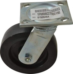 E.R. Wagner - 6" Diam x 2" Wide x 7-1/2" OAH Top Plate Mount Swivel Caster with Brake - Polyolefin, 640 Lb Capacity, Roller Bearing, 4 x 4-1/2" Plate - Benchmark Tooling