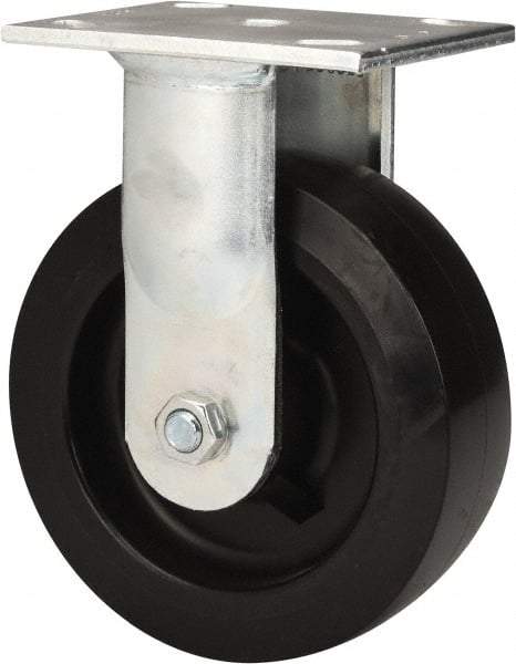 E.R. Wagner - 6" Diam x 2" Wide x 7-1/2" OAH Top Plate Mount Rigid Caster - Polyolefin, 640 Lb Capacity, Roller Bearing, 4 x 4-1/2" Plate - Benchmark Tooling