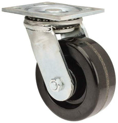 E.R. Wagner - 5" Diam x 2" Wide x 6-1/2" OAH Top Plate Mount Swivel Caster - Phenolic, 1,000 Lb Capacity, Roller Bearing, 4 x 4-1/2" Plate - Benchmark Tooling