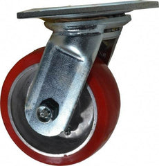 E.R. Wagner - 5" Diam x 2" Wide x 6-1/2" OAH Top Plate Mount Swivel Caster - Polyurethane, 1,000 Lb Capacity, Roller Bearing, 5 x 5-1/2" Plate - Benchmark Tooling