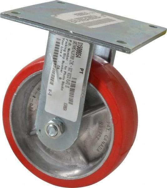 E.R. Wagner - 6" Diam x 2" Wide x 7-1/2" OAH Top Plate Mount Rigid Caster - Polyurethane, 1,200 Lb Capacity, Roller Bearing, 5 x 5-1/2" Plate - Benchmark Tooling