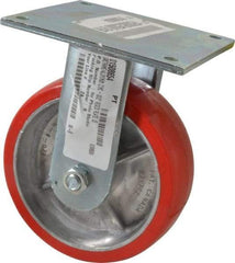 E.R. Wagner - 6" Diam x 2" Wide x 7-1/2" OAH Top Plate Mount Rigid Caster - Polyurethane, 1,200 Lb Capacity, Roller Bearing, 5 x 5-1/2" Plate - Benchmark Tooling