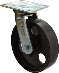 E.R. Wagner - 8" Diam x 2" Wide x 9-1/2" OAH Top Plate Mount Swivel Caster - Semi-Steel, 1,200 Lb Capacity, Roller Bearing, 5 x 5-1/2" Plate - Benchmark Tooling