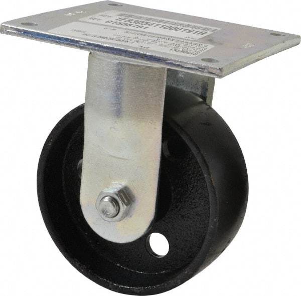 E.R. Wagner - 5" Diam x 2" Wide x 6-1/2" OAH Top Plate Mount Rigid Caster - Semi-Steel, 1,000 Lb Capacity, Roller Bearing, 5 x 5-1/2" Plate - Benchmark Tooling