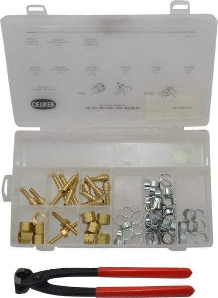 Oetiker - 81 Piece, 1/2 to 9/16" Diam, Welding Hose Clamp Repair Kit - Hose Clamps, Brass Fittings & Pincers - Benchmark Tooling