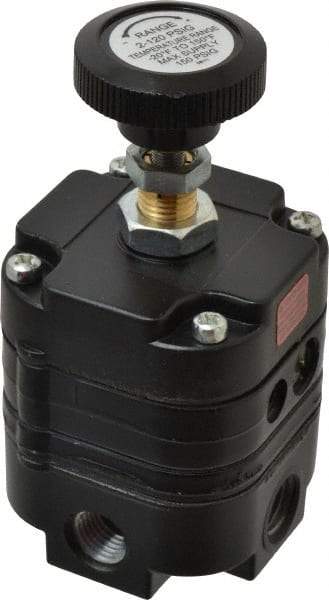 Parker - 1/4 NPT Port, 14 CFM, Zinc Diaphragm Operated Regulator - 2 to 120 psi Range, 150 Max psi Supply Pressure, 1/4" Gauge Port Thread, 3" Wide x 6.06" High - Benchmark Tooling