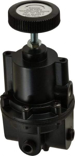 Parker - 1/4 NPT Port, 80 CFM, Aluminum Diaphragm Operated Regulator - 0 to 30 psi Range, 250 Max psi Supply Pressure, 1/4" Gauge Port Thread, 2.06" Wide x 4.35" High - Benchmark Tooling