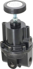 Parker - 3/8 NPT Port, 80 CFM, Aluminum Diaphragm Operated Regulator - 0 to 30 psi Range, 250 Max psi Supply Pressure, 1/4" Gauge Port Thread, 2.06" Wide x 4.35" High - Benchmark Tooling